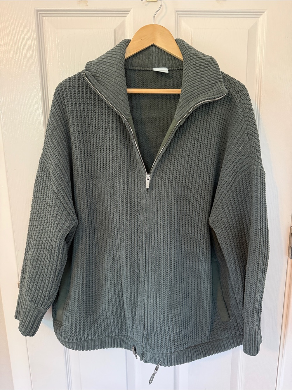 FLX Chunky Rib Knit Full-Zip Sweater Jacket - dark green